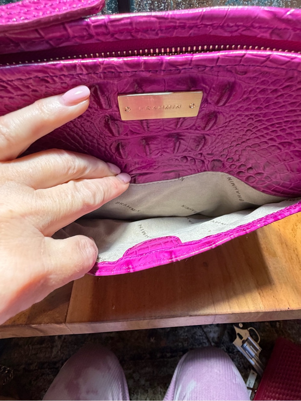 Brahmin Barbiecore Jody Hot Pink Melbourne Croc Leather Crossbody Bag - Picture 15 of 16